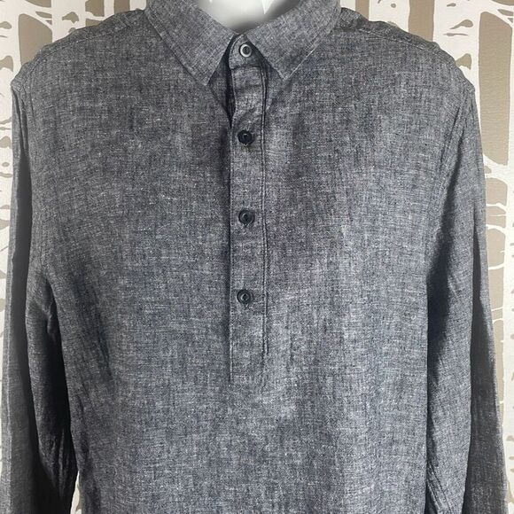 Linen Blend Roll Tab Sleeve Half Button Tunic Top M - Picture 4 of 8